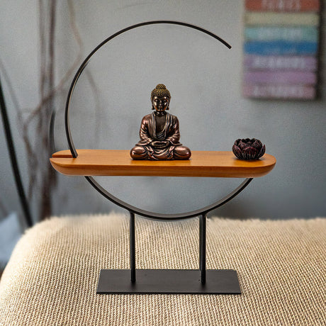 11" Sitting Buddha Metal with Wood Stand - Magick Magick.com