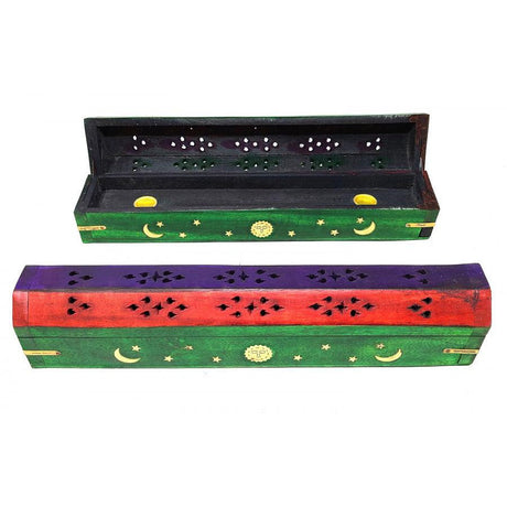 12" Celestial Multi Color Wood Incense Box Burner - Magick Magick.com