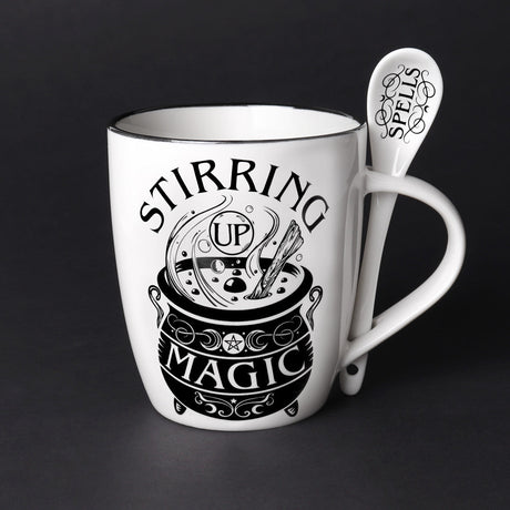 13 oz Ceramic Mug and Spoon Set - Stirring Up Magic - Magick Magick.com