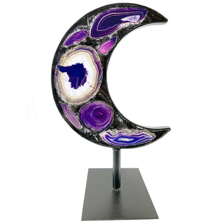 16.5" Purple Agate Crescent Moon on Metal Stand - Magick Magick.com