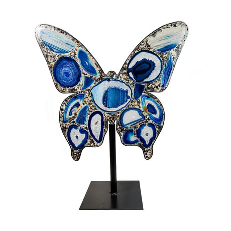 24" Blue Agate Butterfly on Metal Stand - Magick Magick.com