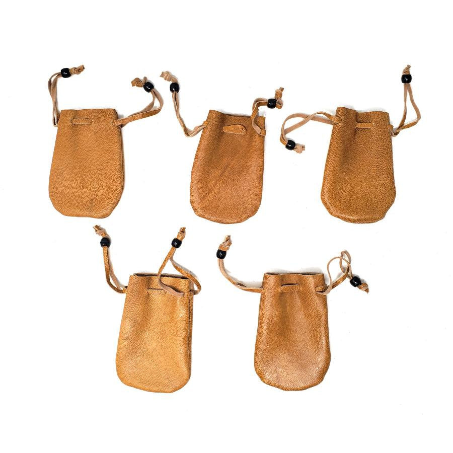 Brown Leather Drawstring Pouch