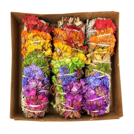 4" Colorful Rainbow Paper Flower & White Sage Smudge Stick - Magick Magick.com