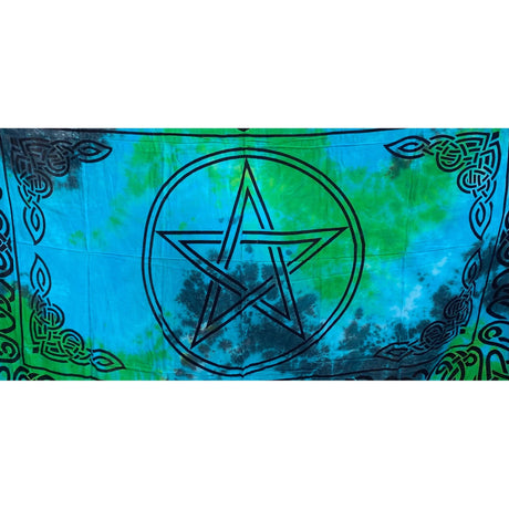 44" x 72" Pentacle Green Blue Tie Dye Tapestry - Magick Magick.com