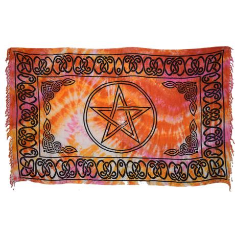 44" x 72" Pentacle Red Orange Tie Dye Tapestry - Magick Magick.com