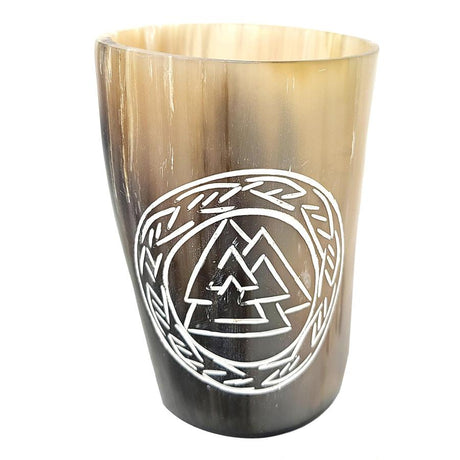 5" Handcrafted Natural Buffalo Horn Cup - Norse Valknut - Magick Magick.com