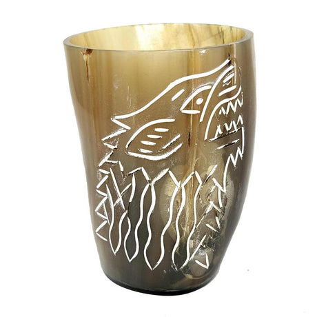 5" Handcrafted Natural Buffalo Horn Cup - Wolf - Magick Magick.com