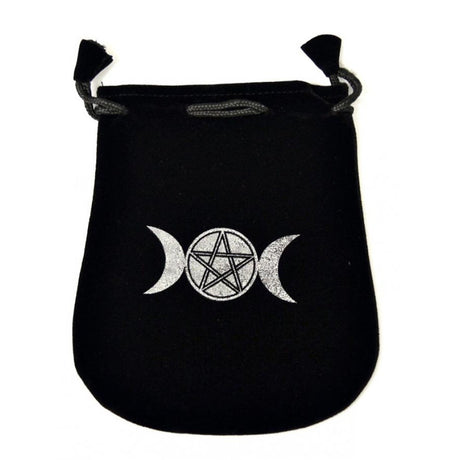 5" x 5" Black Velvet Bag - Triple Moon Pentagram - Magick Magick.com