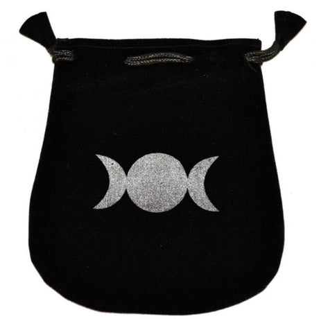 5" x 5" Black Velvet Bag - Triple Moon - Magick Magick.com