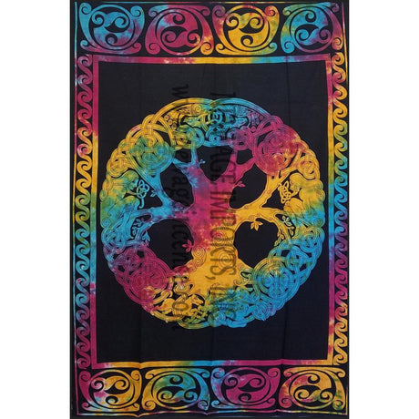 54" x 86" Celtic Tree of Life Tie Dye Tapestry - Magick Magick.com