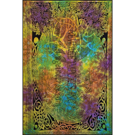 54" x 86" Celtic Tree of Life Tie Dye Tapestry - Magick Magick.com