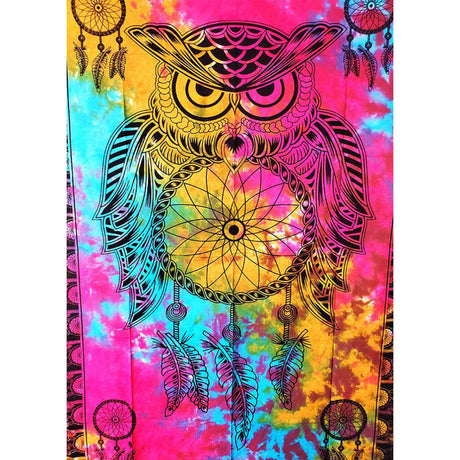 54" x 86" Owl Dream Catcher Tie Dye Tapestry - Magick Magick.com