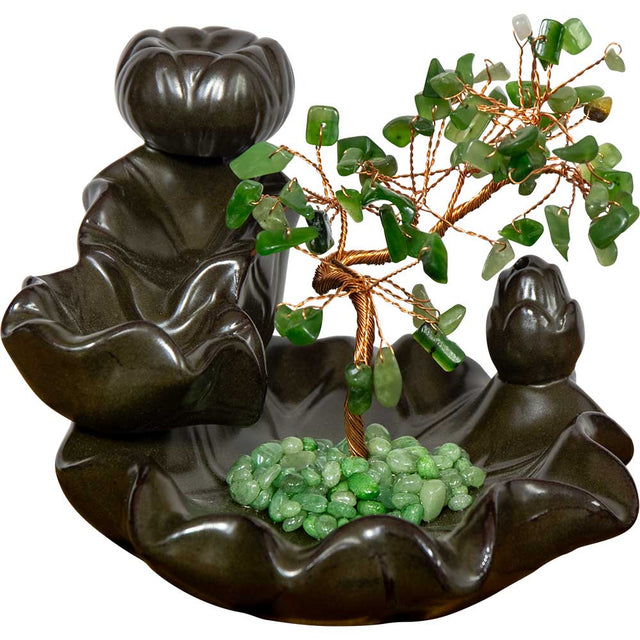 5.5" Ceramic Backflow Incense Burner - Nephrite Jade Gem Tree - Magick Magick.com