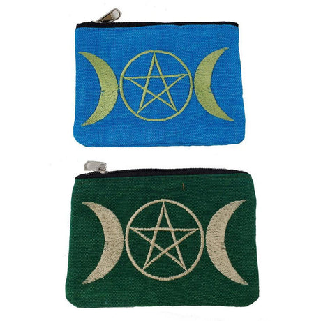 6" x 4" Triple Moon Pentagram Embroidered Cotton Zipper Bag - Magick Magick.com