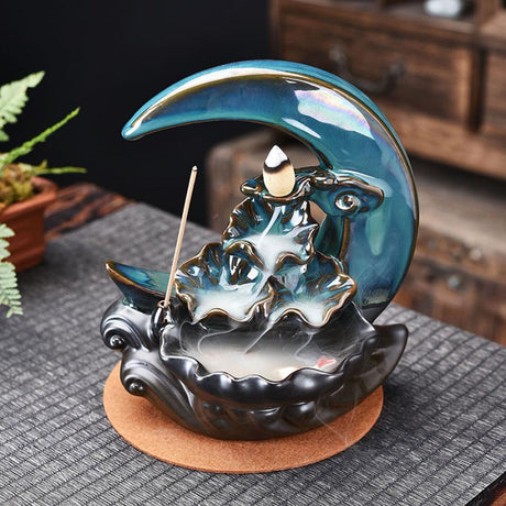 7" Moon Ceramic Backflow Cone Incense Burner - Magick Magick.com