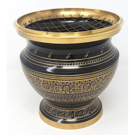 8" Black Carved Brass Censer Charcoal Burner - Magick Magick.com