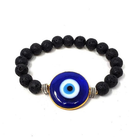 8 mm Elastic Bracelet Round Beads - Evil Eye & Lava in Velvet Bag - Magick Magick.com
