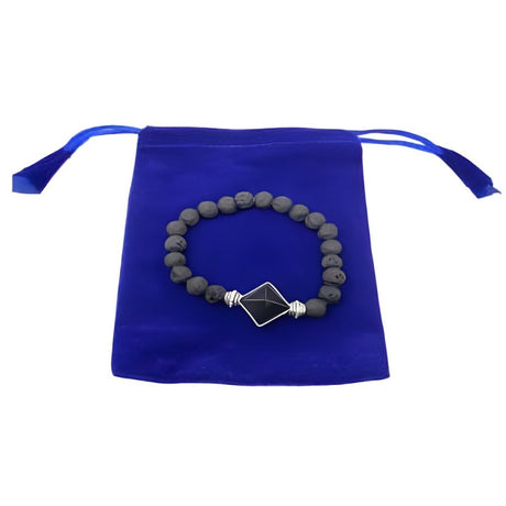 8 mm Elastic Bracelet Round Beads - Lava & Black Agate Pyramid in Velvet Bag - Magick Magick.com