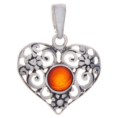 Amber Heart Sterling Silver Pendant - Magick Magick.com