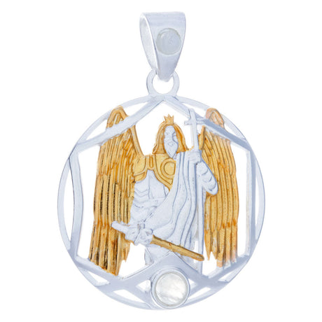 Archangel Melchizedek Gold Plated Sterling Silver Pendant with Rainbow Moonstone - Magick Magick.com