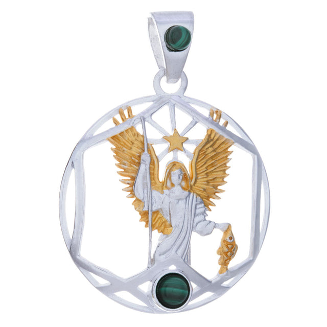 Archangel Raphael Gold Plated Sterling Silver Pendant with Malachite - Magick Magick.com