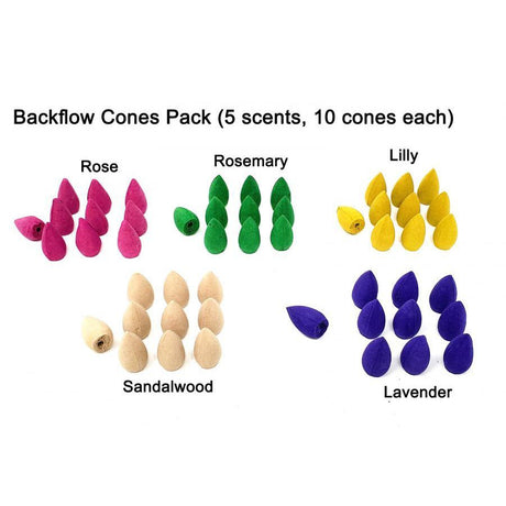 Backflow Incense Cones - Sandalwood, Lavender, Rose, Lily, Rosemary (Pack of 50) - Magick Magick.com