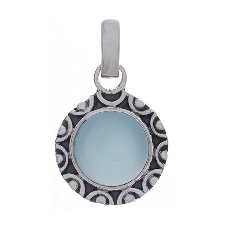 Blue Chalcedony Fancy Round Sterling Silver Pendant - Magick Magick.com