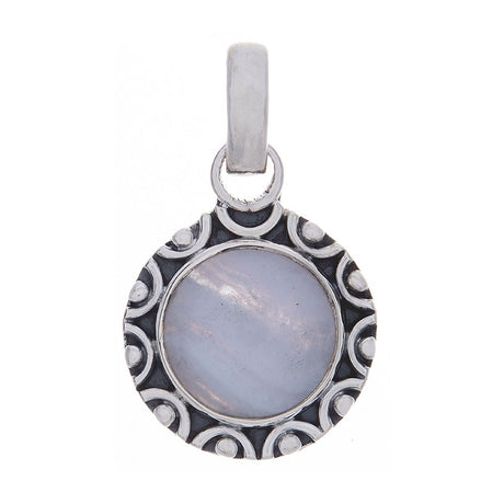 Blue Lace Agate Fancy Round Sterling Silver Pendant - Magick Magick.com