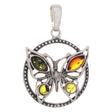Butterfly in Circle Amber Sterling Silver Pendant with Assorted Stones - Magick Magick.com