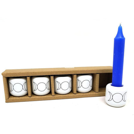 Ceramic Chime Candle Holder - White with Black Triple Moon - Magick Magick.com