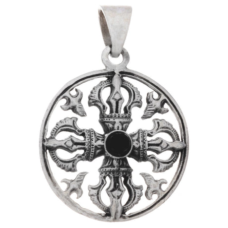 Double Dorje Eastern Wisdom Sterling Silver Pendant with Black Onyx - Magick Magick.com