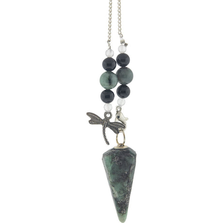 Hexagonal Pendulum - Emerald with Dragonfly - Magick Magick.com