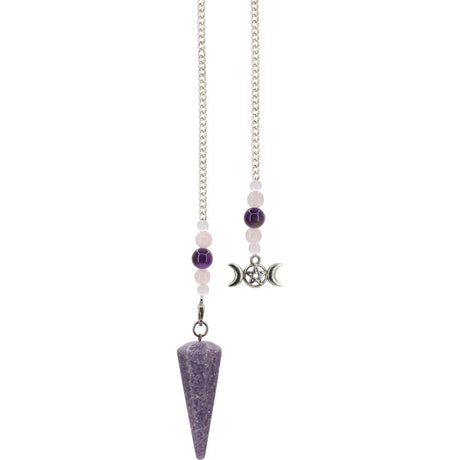 Hexagonal Pendulum - Lepidolite with Triple Moon - Magick Magick.com