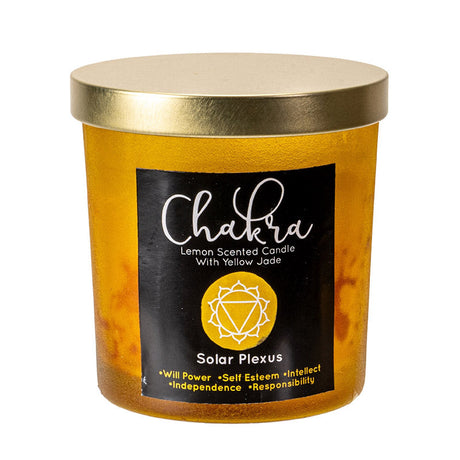 Solar Plexus Chakra Lemon Yellow Jade Crystal Candle - Magick Magick.com