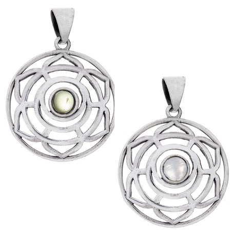 Spiral Flower Eastern Wisdom Sterling Silver Pendant (Assorted Stone) - Magick Magick.com
