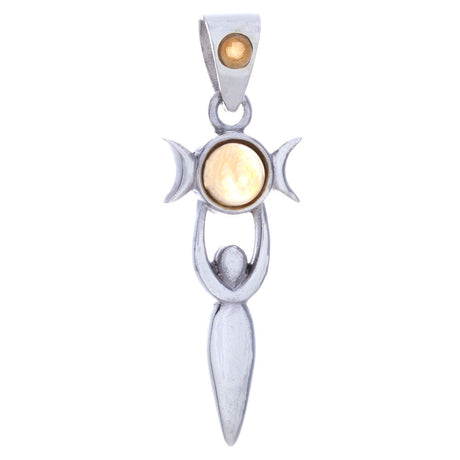 Triple Moon Goddess with Citrine Sterling Silver Pendant - Magick Magick.com
