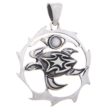 Turtle Sacred Animal Sterling Silver Pendant (Assorted Stone) - Magick Magick.com