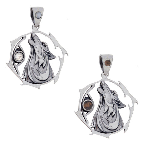 Wolf Sacred Animal Sterling Silver Pendant (Assorted Stone) - Magick Magick.com