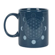 11 oz Blue Ceramic Mug - Moon Phase Flower of Life - Magick Magick.com