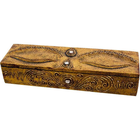11.5" Wood Incense Storage Box - Eye of Buddha - Gold - Magick Magick.com