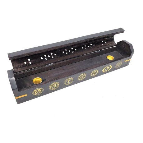 12" 7 Chakra Wood Incense Box Burner - Magick Magick.com