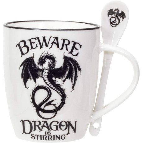 13 oz Ceramic Mug and Spoon Set - Beware Dragon Is Stirring - Magick Magick.com