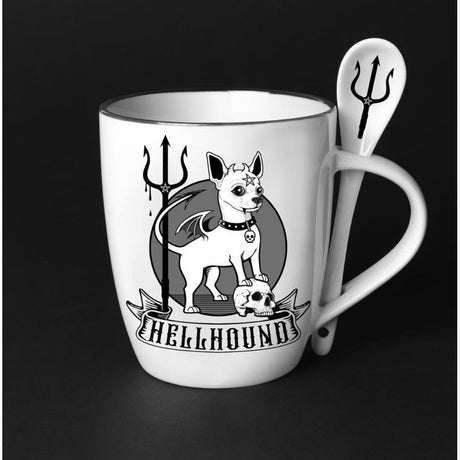 13 oz Ceramic Mug and Spoon Set - Hellhound - Magick Magick.com