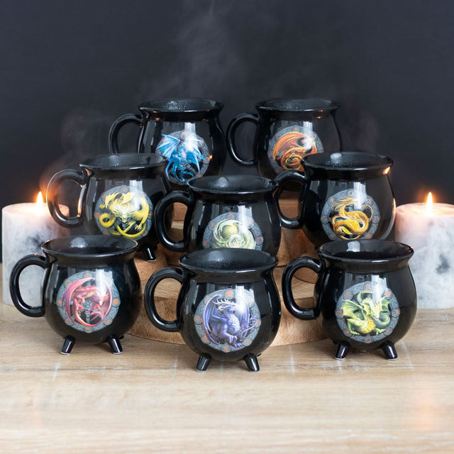 16 oz Anne Stokes Ceramic Color Changing Cauldron Mug - Yule Dragon - Magick Magick.com
