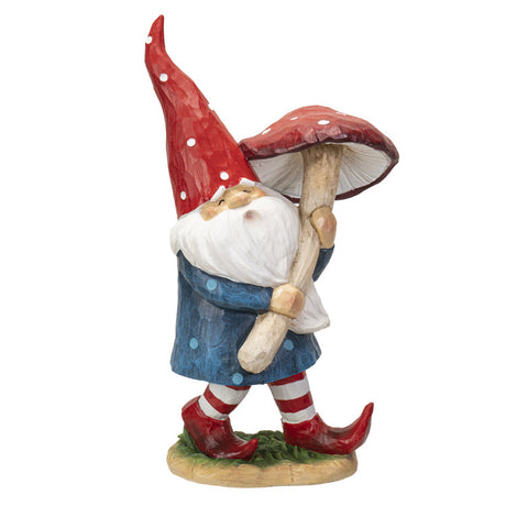 16.65" Gnome Statue - Walking with Mushroom - Magick Magick.com