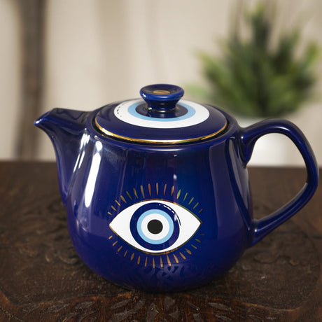 18 oz Ceramic Tea Pot - Evil Eye Blue - Magick Magick.com