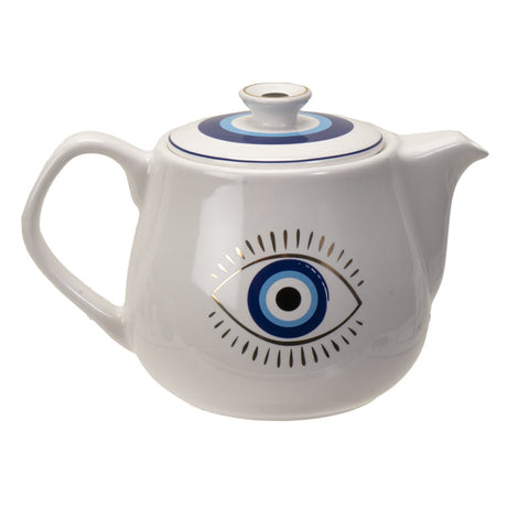 18 oz Ceramic Tea Pot - Evil Eye White - Magick Magick.com