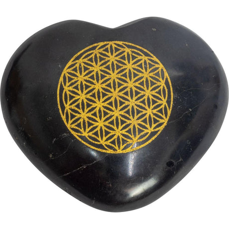 2" Black Tourmaline Heart - Flower of Life - Magick Magick.com