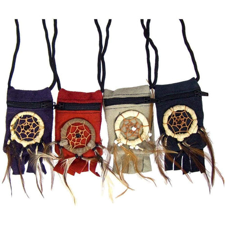 2" x 3" Thin Suede Medicine Bag - Dreamcatcher (Assorted Color) - Magick Magick.com