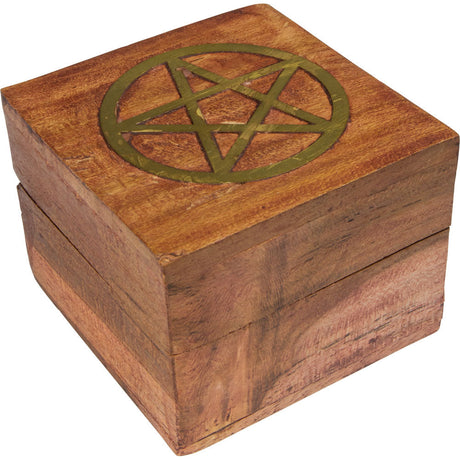 2.5" Acacia Wood Box with Velvet Lining - Pentacle - Magick Magick.com
